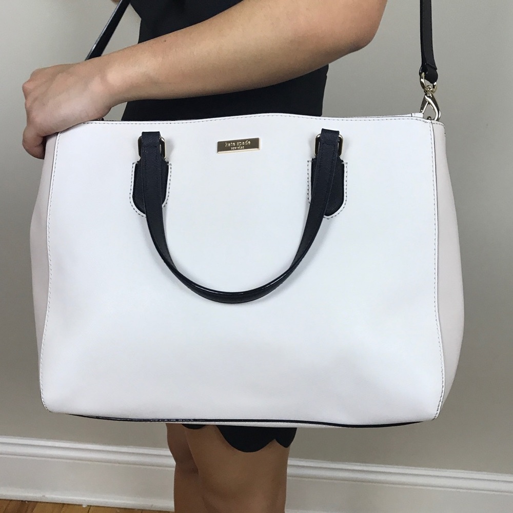 Kate Spade White & Beige/Light Pink Satchel Purse